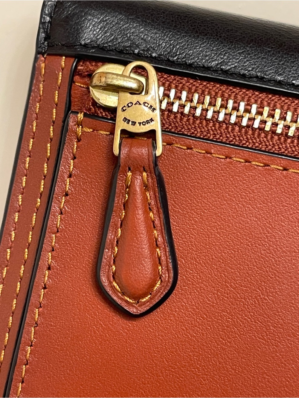 Coach Small Trifold Wallet in Black, Tan and Brown - Picture 13 of 13